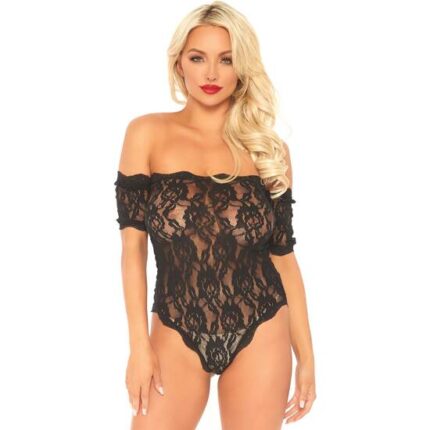BODY TEDDY DE ENCAJE FLORAL - NEGRO - 001