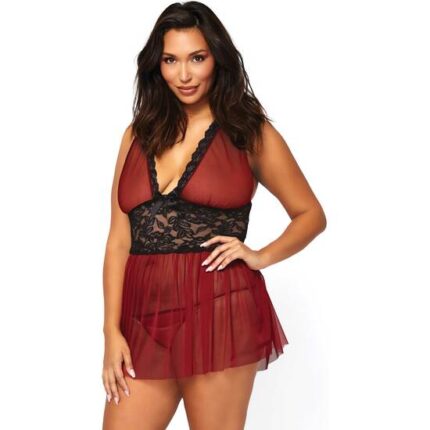 LEG AVENUE CONJUNTO PICARDÍAS BURDEOS BABYDOLL CON TANGA - 001
