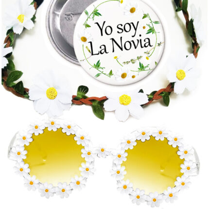 KIT FLOWER POWER GAFAS CORONA MARGARITAS CHAPA YO SOY LA NOVIA - 001