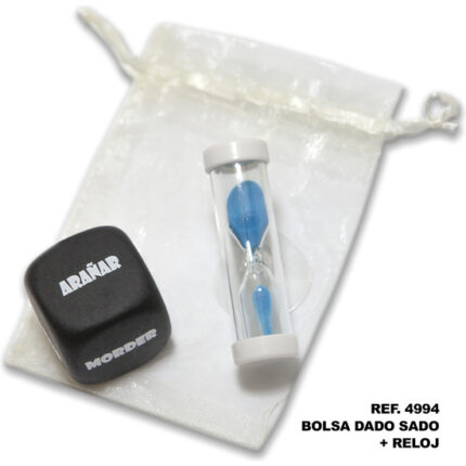 BOLSA DE DADO SADO DE 3 MM X 3 MM + RELOJ DE ARENA - 001