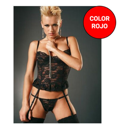 SENSUAL CORPIÑO SEXY CORTO DE BLONDA CON LIGUEROS DE ROPA INTERIOR FEMENINA ROJO - 001