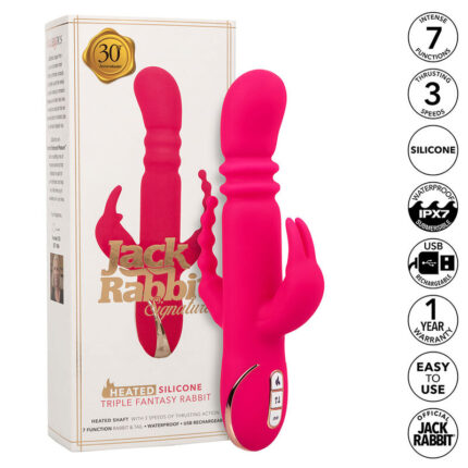 CALEXOTICS - JACK FANTASY TRIPLE VIBRADOR CALENTABLE RABBIT ROSA - sexbliss - Foto 1