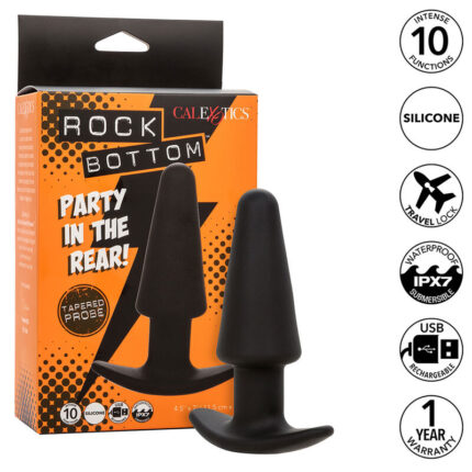 CALEXOTICS - ROCK BOTTOM PLUG ANAL CÓNICO 10 VIBRACIONES SILICONA NEGRO - sexbliss - Foto 1