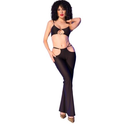 CHILIROSE - CR 4851 SET TOP NEGRO Y LEGGINS CON COMPLEMENTOS DORADOS S - sexbliss - Foto 1
