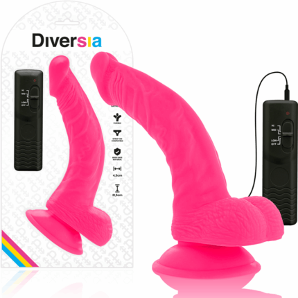 DIVERSIA - DILDO REALÍSTICO FLEXIBLE CON VIBRACIÓN ROSA 21.5 CM -O- 4.5 CM - sexbliss - Foto 1