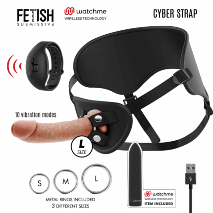 FETISH SUBMISSIVE CYBER STRAP - ARNÉS CON DILDO Y BALA CONTROL REMOTO TECNOLOGÍA WATCHME L - sexbliss - Foto 1
