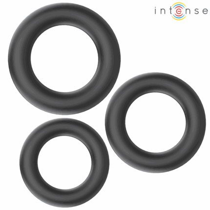 INTENSE - HUGH 3 ANILLOS BÁSICOS PARA PENE SILICONA NEGRO - sexbliss - Foto 1