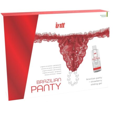 INTT RELEASES - PANTY BRASILEÑO ROJA CON PERLAS Y GEL LUBRICANTE 50 ML - sexbliss - Foto 1
