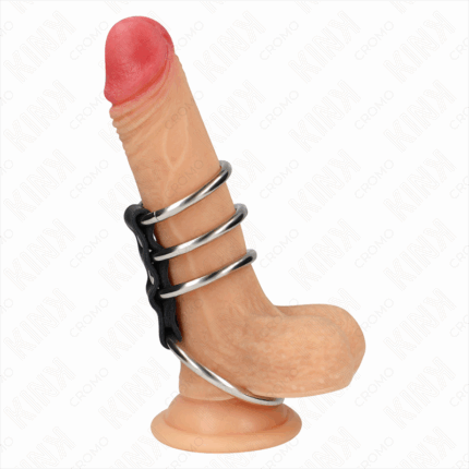KINK - 4 ANILLOS PENE METAL 3.7 CM A 5 CM CONECTADOS POR CUERO - sexbliss - Foto 1