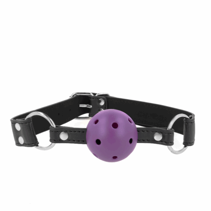 KINK - MORDAZA DE BOLA 4 CM TRANSPIRABLE CON DOBLE REMACHE MORADO 62 x 2.5 CM AJUSTABLE 42-58 CM - sexbliss - Foto 1