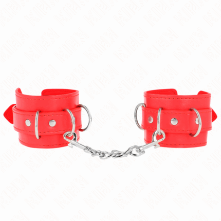 KINK - MUÑEQUERAS CON 3 ANILLAS EN D AJUSTABLE ROJO 17.5-25 CM X 6 CM - sexbliss - Foto 1