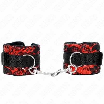 KINK - MUÑEQUERAS CORTAS DE ENCAJE TERCIOPELO Y UNIÓN DE NYLON ROJO/NEGRO 23 X 6.5 CM - sexbliss - Foto 1