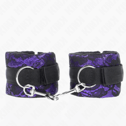KINK - MUÑEQUERAS CORTAS DE ENCAJE TERCIOPELO Y UNIÓN DE NYLON VIOLETA/NEGRO 23 X 6.5 CM - sexbliss - Foto 1