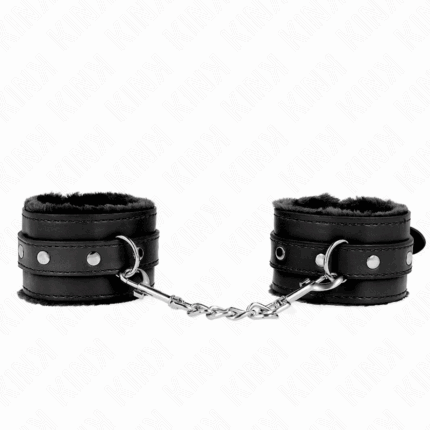 KINK - MUÑEQUERAS FORRADAS PREMIUM NEGRO CON CORREA NEGRO AJUSTABLE 17-29 CM X 6 CM - sexbliss - Foto 1