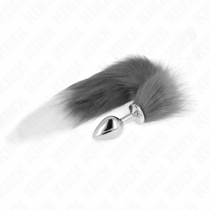 KINK - PLUG ANAL TALLA M 8 X 3.5 CM CON COLA SINTÉTICA 40 CM PLATEADO Y BLANCO - sexbliss - Foto 1