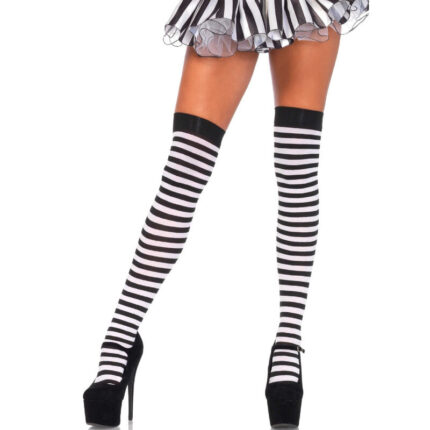 LEG AVENUE - CALCETINES ALTOS DE RAYAS NEGRO/BLANCO - sexbliss - Foto 1