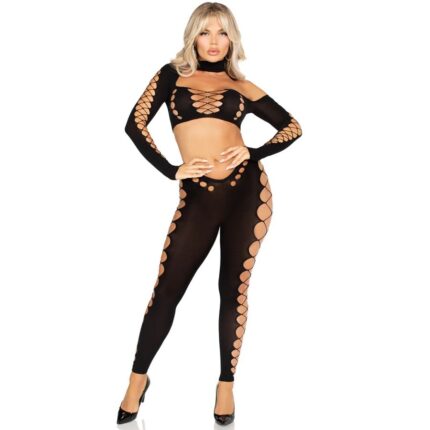 LEG AVENUE - CROP TOP Y LEGGINGS CUT-OUT SIN COSTURAS NEGRO - sexbliss - Foto 1