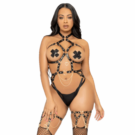 LEG AVENUE - KINK TEDDY ARNÉS CON ARO DE CORAZÓN TALLA M - NEGRO - sexbliss - Foto 1