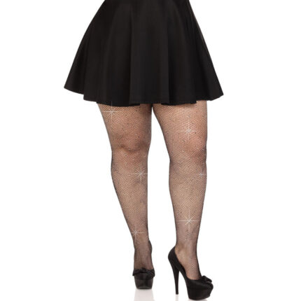 LEG AVENUE - MEDIAS REJILLA CRISTALIZADA NEGRO PLUS SIZE - sexbliss - Foto 1
