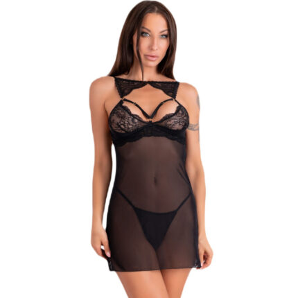 LIVCO CORSETTI FASHION - KROLINA LC 90734 CHEMISE + TANGA NEGRO L/XL - sexbliss - Foto 1