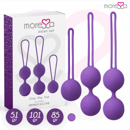 MORESSA - OSIAN SET Osian One; 51 Gr / Osian Two; 101 Gr / Osian Three 85 gr PREMIUM SILICONA LILA - sexbliss - Foto 1