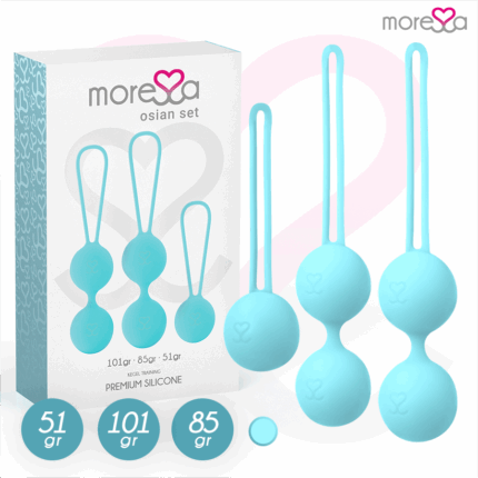 MORESSA - OSIAN SET Osian One; 51 Gr / Osian Two; 101 Gr / Osian Three 85 gr PREMIUM SILICONA TURQUESA - sexbliss - Foto 1