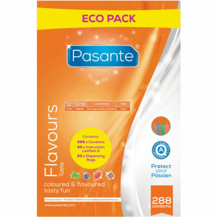 PASANTE - PRESERVATIVO ECO PACK SABORES BOLSA 288 UNIDADES - sexbliss - Foto 1