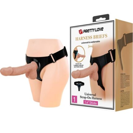 PRETTY LOVE - HARNESS BRIEFS ARNÉS UNIVERSAL CON DILDO JERRY 21.8 CM NATURAL - sexbliss - Foto 1