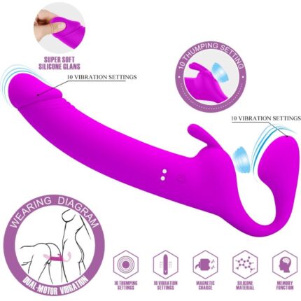 PRETTY LOVE - ZANINI DILDO STRAP-ON SIN ARNÉS 10 VIBRACIONES MORADO - sexbliss - Foto 1