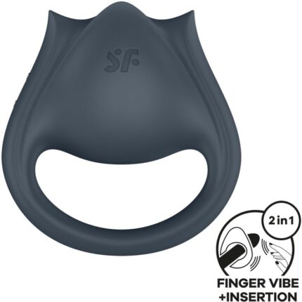 SATISFYER - PERFECT PAIR 2 MULTIVIBRADOR 2 EN 1 ANILLO PARA PENE & ESTIMULADOR DE DEDO GRIS - sexbliss - Foto 1