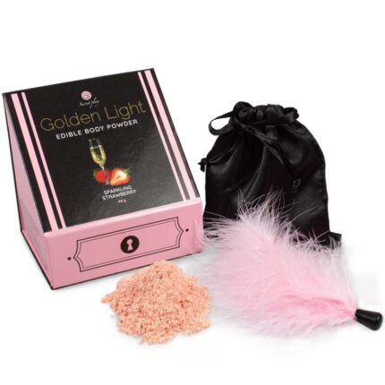 SECRETPLAY - GOLDEN LIGHT KIT POLVOS COMESTIBLES Y PLUMA FRESAS & CAVA - sexbliss - Foto 1