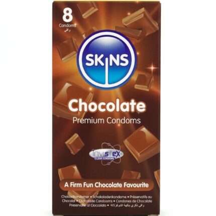 SKINS - PRESERVATIVOS PREMIUM SABOR CHOCOLATE PACK 8 - sexbliss - Foto 1