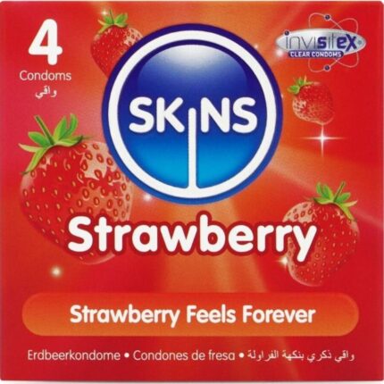 SKINS - PRESERVATIVOS PREMIUM SABOR FRESA PACK 4 - sexbliss - Foto 1