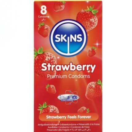 SKINS - PRESERVATIVOS PREMIUM SABOR FRESA PACK 8 - sexbliss - Foto 1