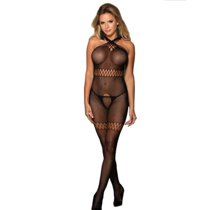 SUBBLIME - 951948 BODYSTOCKING DE REJILLA CON TIRANTES DE CUELLO CRUZADOS NEGRO TALLA ÚNICA - sexbliss - Foto 1