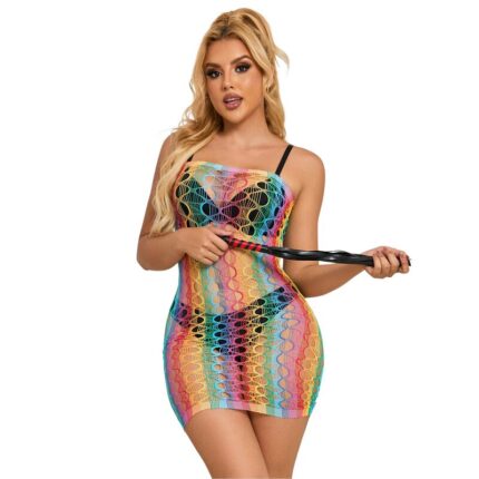 SUBBLIME - 952365 VESTIDO DE REJILLA HOMBROS DESCUBIERTOS ARCOIRIS TALLA ÚNICA - sexbliss - Foto 1