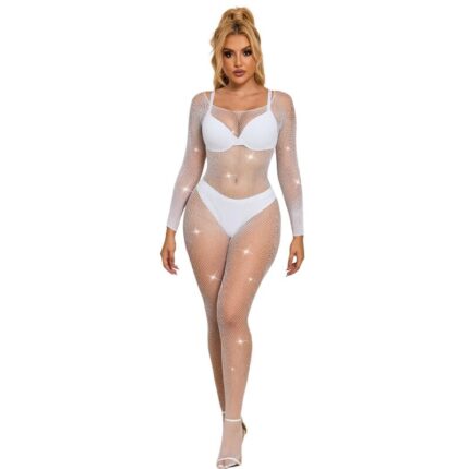 SUBBLIME - 952396 BODYSTOCKING DE REJILLA CON DIAMANTES MANGA LARGA BLANCO TALLA ÚNICA - sexbliss - Foto 1