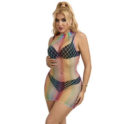 SUBBLIME - 952433 VESTIDO DE REJILLA SIN MANGAS CON CUELLO ALTO ARCOIRIS TALLA ÚNICA - sexbliss - Foto 1