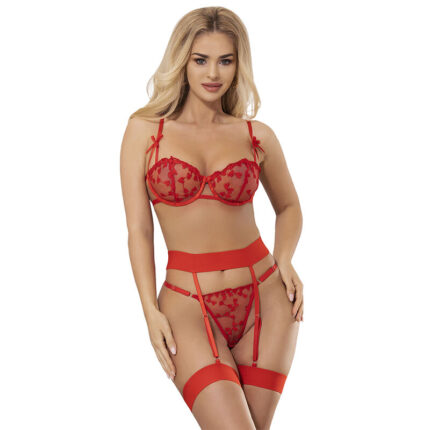 SUBBLIME - 954338 SUJETADOR + TANGA + LIGUEROS ESTAMPADO DE CORAZONES ROJO L/XL - sexbliss - Foto 1