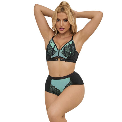SUBBLIME - 955564 CONJUNTO SUJETADOR CON CREMALLERA DE MALLA DE CHAROL VERDE L/XL - sexbliss - Foto 1