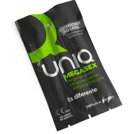 UNIQ - MEGASEX PRESERVATIVOS SENSITIVOS CON LIGUERO SIN LATEX 3 UNIDADES - sexbliss - Foto 1