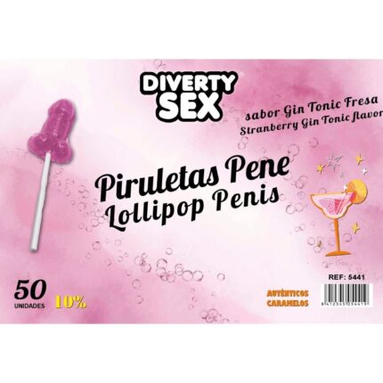 DIABLO GOLOSO - 50 PIRULETAS PENE GIN TONIC FRESA 10% ALCOHOL - sexbliss - Foto 1