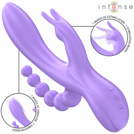 INTENSE - MIKO TRIPLE VIBRADOR RABBIT & ESTIMULADOR & ANAL 7 VIBRACIONES MORADO - sexbliss - Foto 1