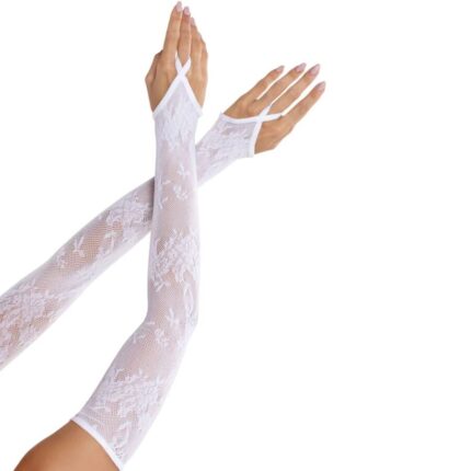 LEG AVENUE - GUANTES EXTRALARGOS CALIENTABRAZOS DE ENCAJE FLORAL BLANCO - sexbliss - Foto 1