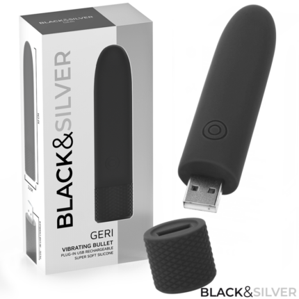 BLACK & SILVER - GERI BALA VIBRADORA RECARGABLE POR USB 8 VIBRACIONES NEGRO 10 X 2.2 CM - sexbliss - Foto 1