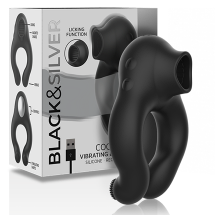BLACK&SILVER - ANILLO VIBRADOR SILICONA 3 MOTORES RECARGABLE NEGRO - sexbliss - Foto 1