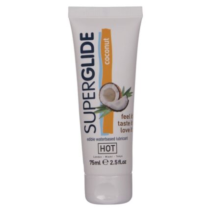 HOT - SUPERGLIDE LUBRICANTE COMESTIBLE BASE AGUA COCO 75 ML - sexbliss - Foto 1