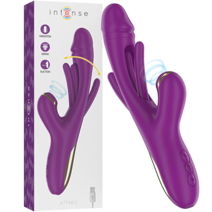 INTENSE - ATENEO RECHARGEABLE MULTIFUNCTION VIBRATOR 7 VIBRATIONS WITH OSCILLATING TONGUE AND PURPLE SUCTION - sexbliss - Foto 1