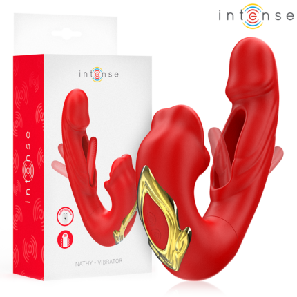 INTENSE - NATHY DOUBLE VIBRATOR WITH MULTIFUNCTION STIMULATING MOUTH RED - sexbliss - Foto 1