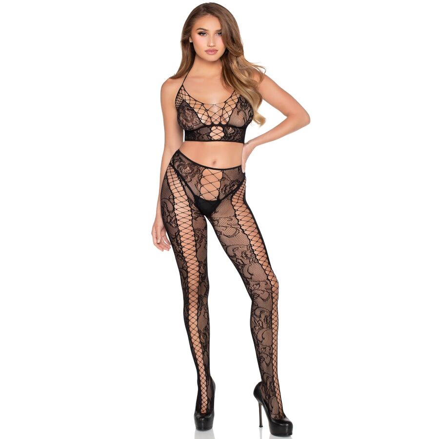 LEG AVENUE - 89368 NET & LACE CROP TOP AND TIGHTS BLACK - ONE SIZE - Foto 1 LEG AVENUE - 89368 NET & LACE CROP TOP AND TIGHTS BLACK - ONE SIZE - sexbliss - Foto 1
